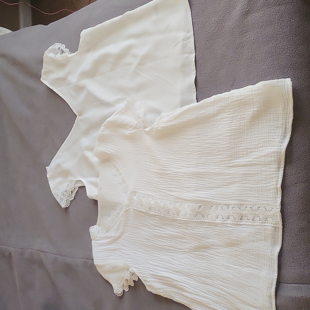 2 white shirts with lace